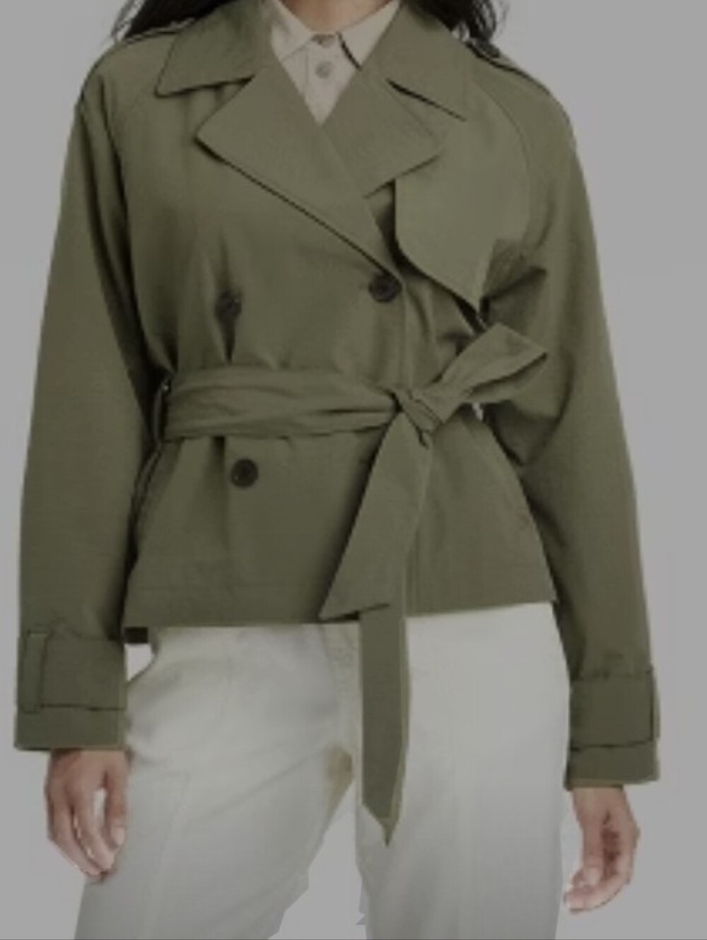 Olive Short Green Belted Trench Jacket - Women